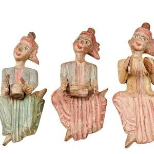 Vintage SE Asian Hand-Carved Musician Figures – Set of 3